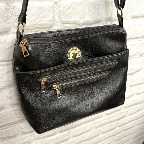 Beverly Hills Polo Club Black Leather Crossbody Bag Purse Handbag Multi Pockets - Picture 14 of 14